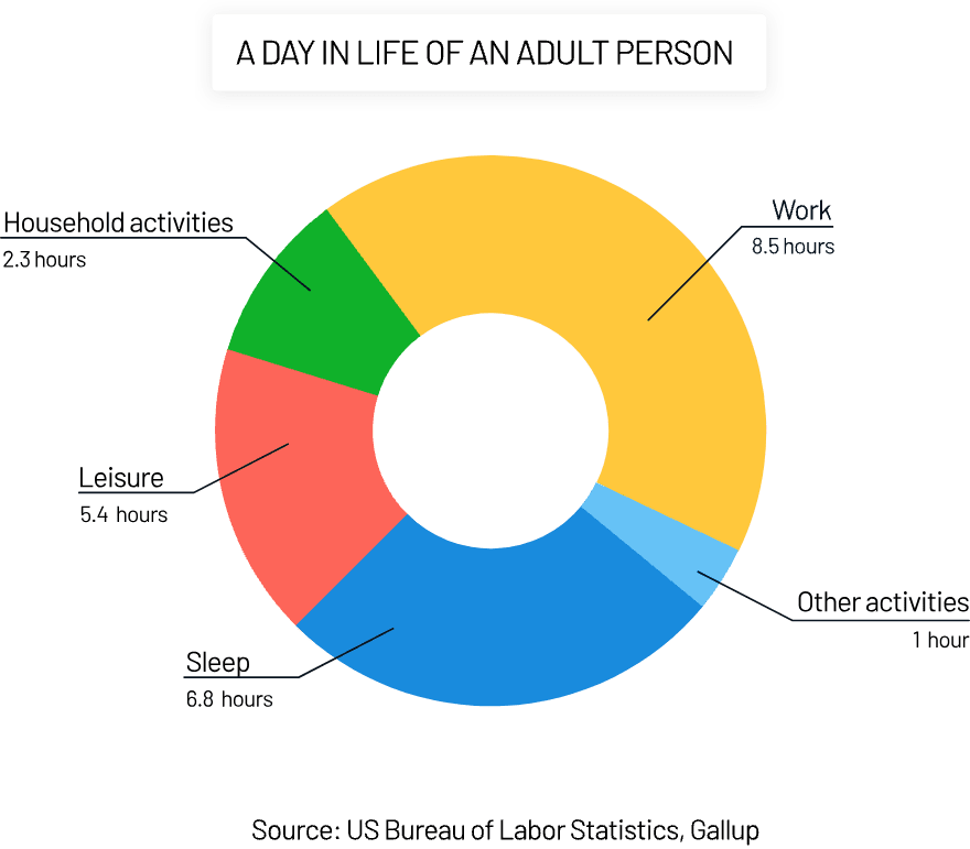 A day in the life of an adult person, time use statistics