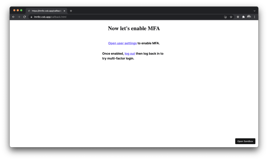 Callback page after successful login