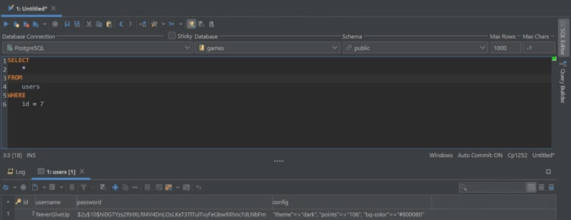 Creating a new table in DbVisualizer. Note the "hstore" data type.