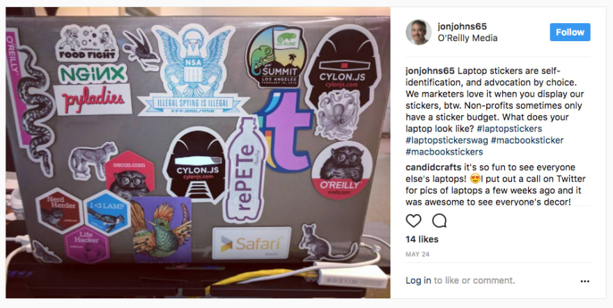 Jon Johns's instagram post about stickers