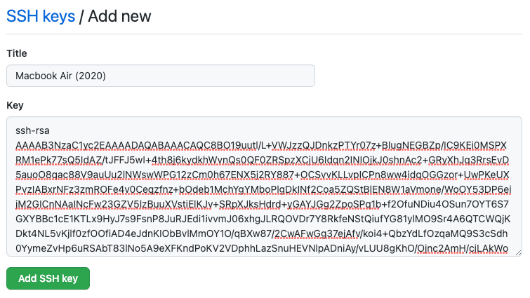 SSH key and Title fields