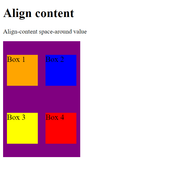 Four boxes evenly spaced throughout a larger box.