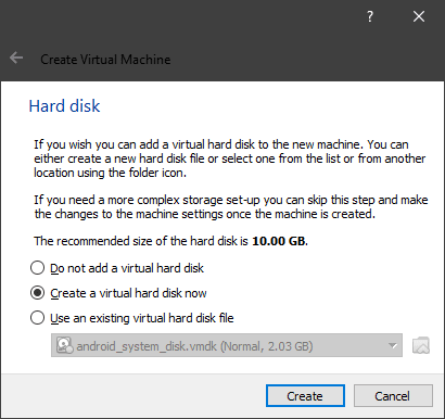 Create a virtual hard disk