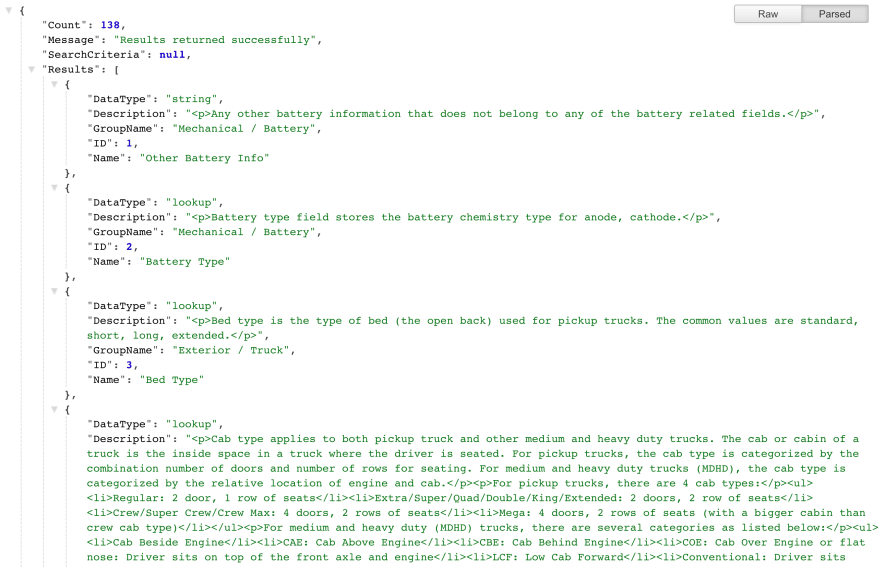 JSON response
