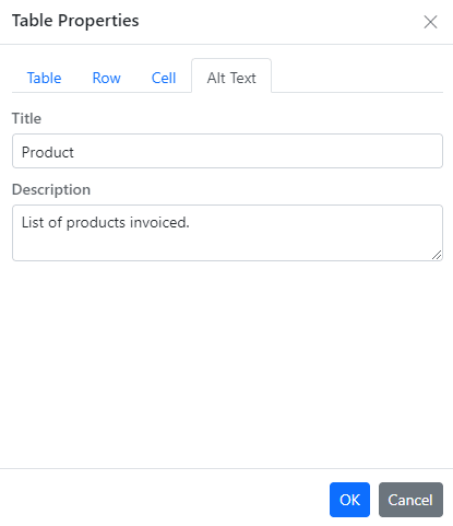 Adding table title and description in Word Processor