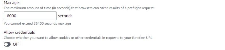 Configuring max-age and credentials storage in cookies