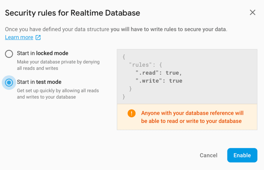 Firebase security rulesoptions