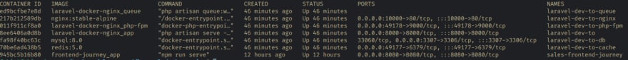 Example of the running containers