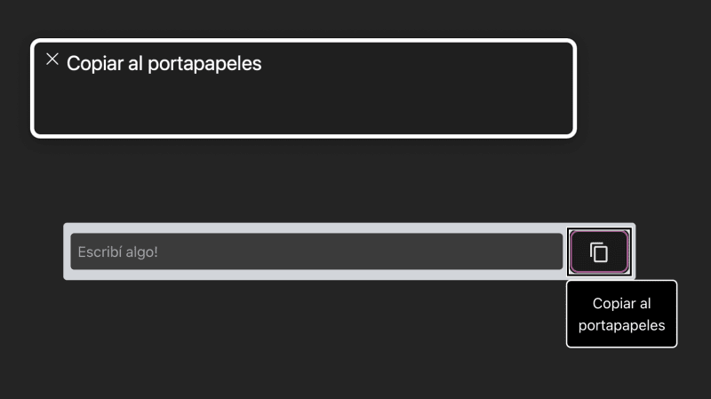 Imagen del screen reader voice over anunciando: "copiar al portapapeles"