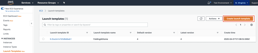 Image of Create launch template button