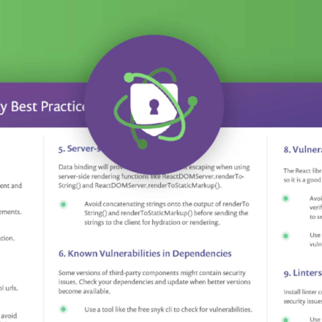 Smashing Magazine 🇺🇦 🏳️‍🌈 on X: React security best practices, a  cheatsheet by @snyksec. – Default XSS protection with Data Binding – Direct  DOM access – Rendering HTML – SSR – Vulnerabilities