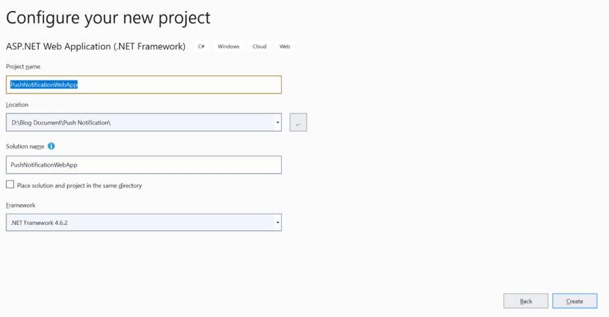 Configure your new project dialog
