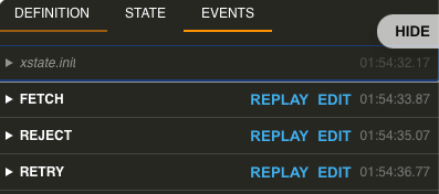 xstate viz events tab