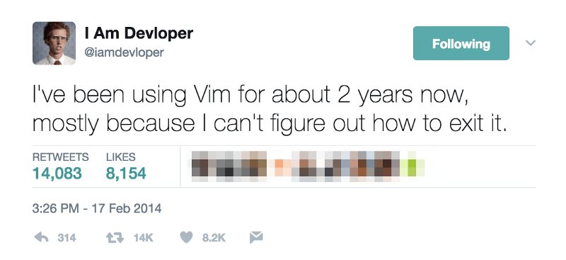 Joke tweet about exiting vim