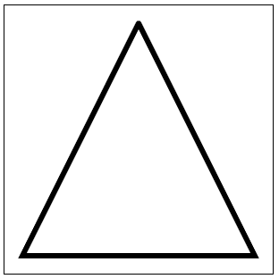 An outline of a triangle with the top connection rounded