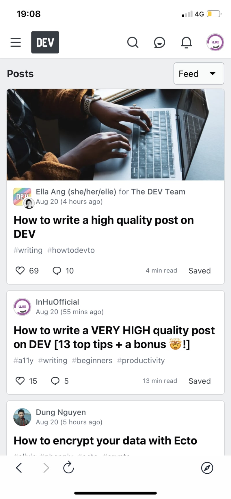 this post and my post next to each other in the DEV main feed