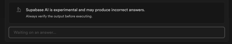 Supabase chat disclaimer that the answers may not be correct