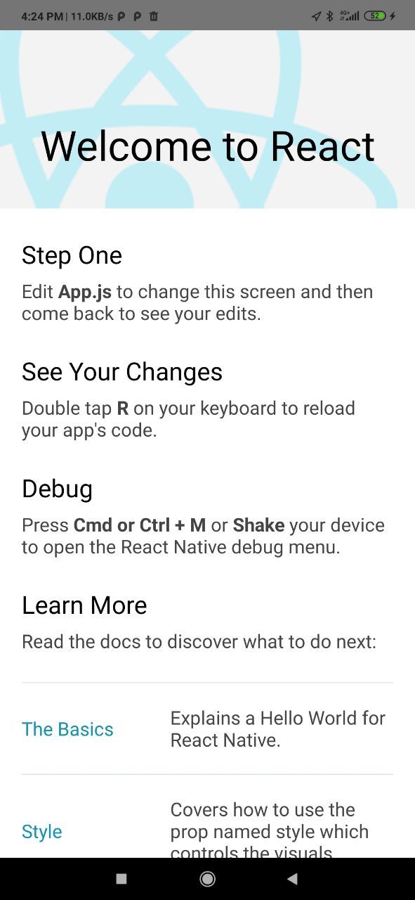 refresh react native android studio windows
