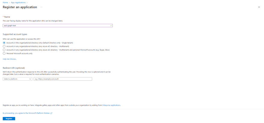 Create a new app registration