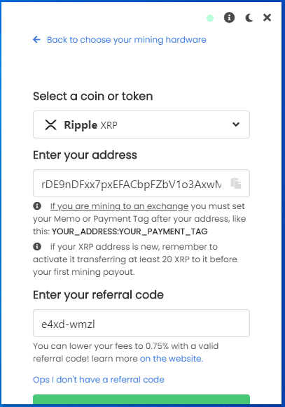 Unmineable XRP mining