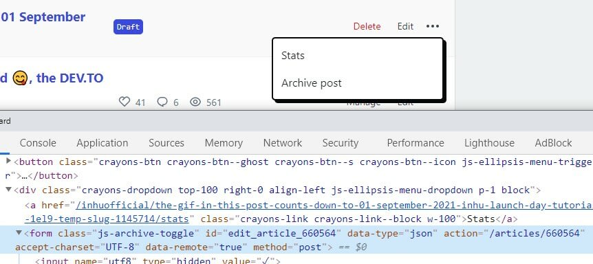 console showing the location of the ID on the form to grab the article ID