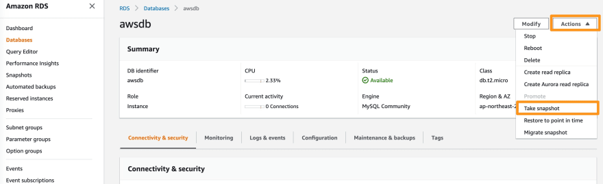 Create a snapshot of your database