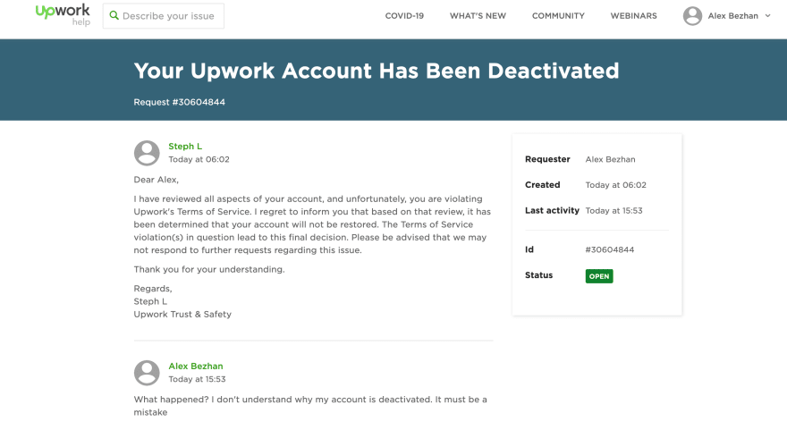 Lesson learned: How UpWork disabled my account - DEV Community