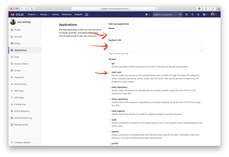 Gitlab add application