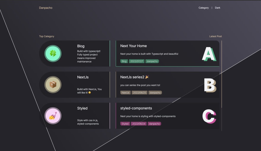 dark-theme main page