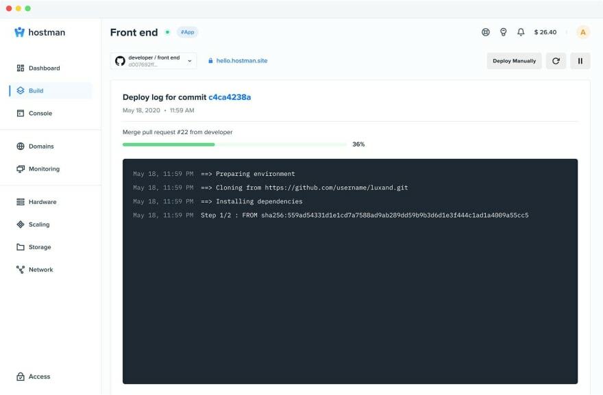 Hostman dashboard