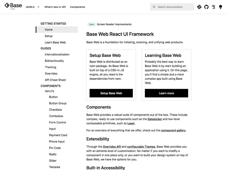 قالب Base Web برای React