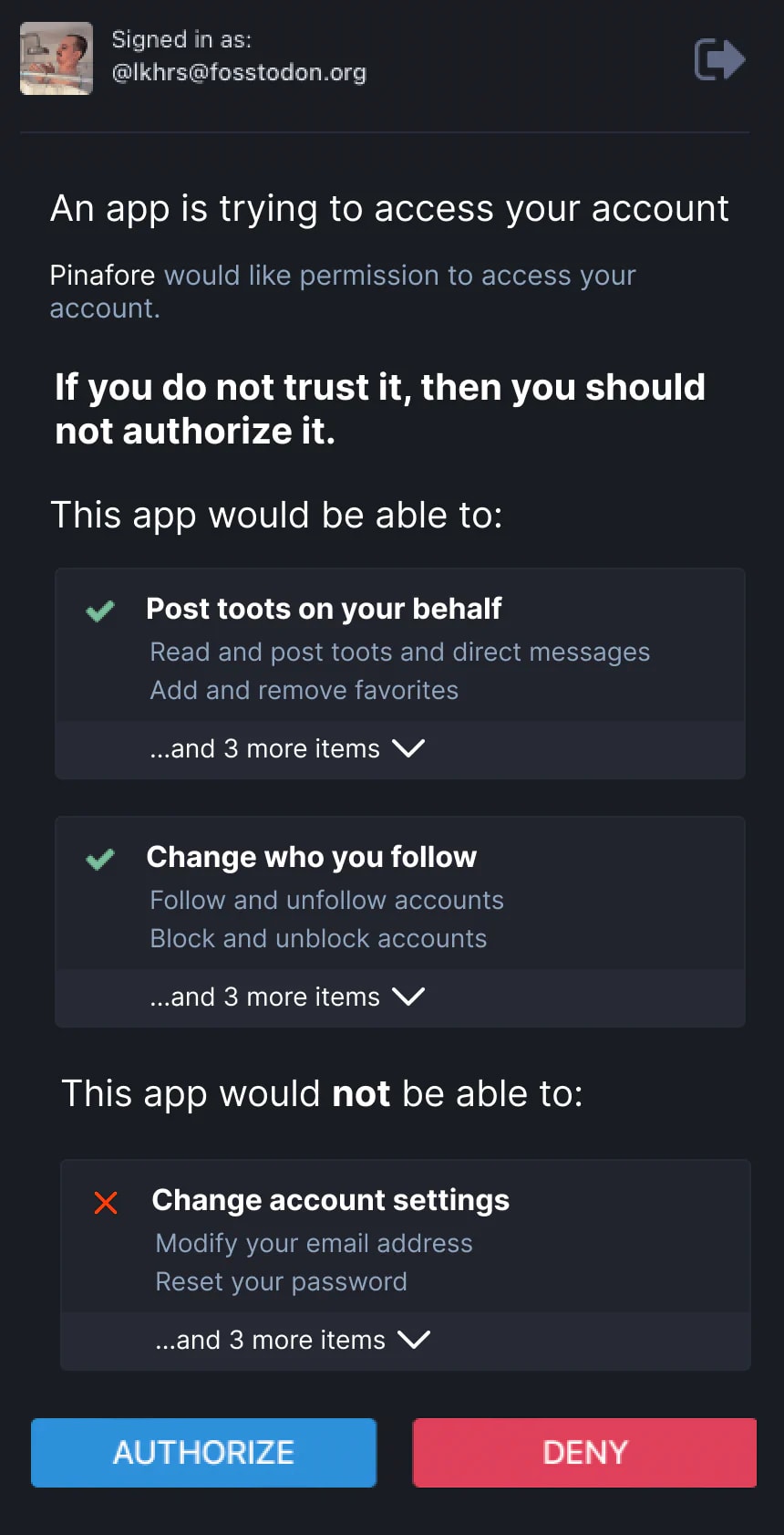 Mastodon OAuth page mockup