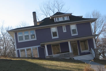 A nice house tilted horribly because of its foundation.