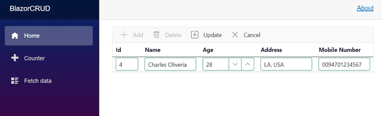 Updating a new record in the Blazor app