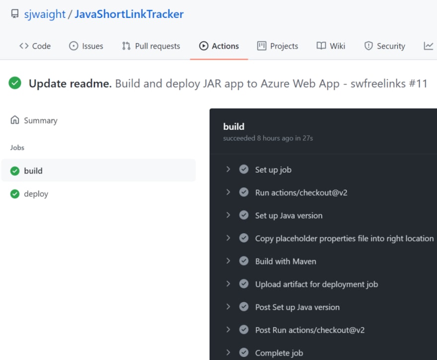 GitHub Action completed run screenshot.
