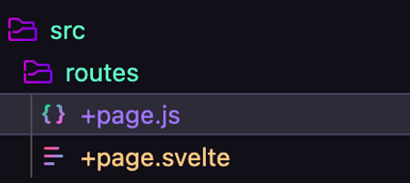 folder structure with +page.svelte and +page.js inside the route directory