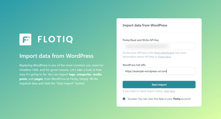 WordPress to Flotiq migration service