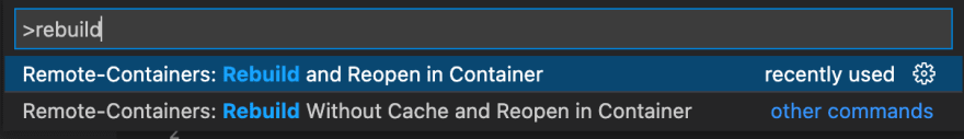 Rebuild and reopen in container