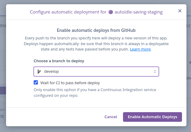 Enabling automatic deploys on the staging app