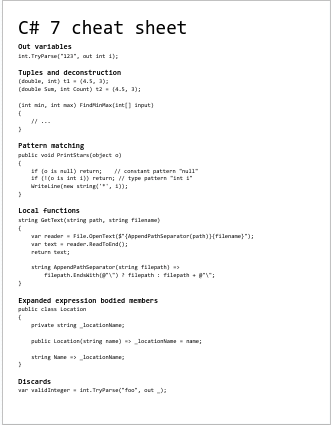 C# 7 cheat sheet