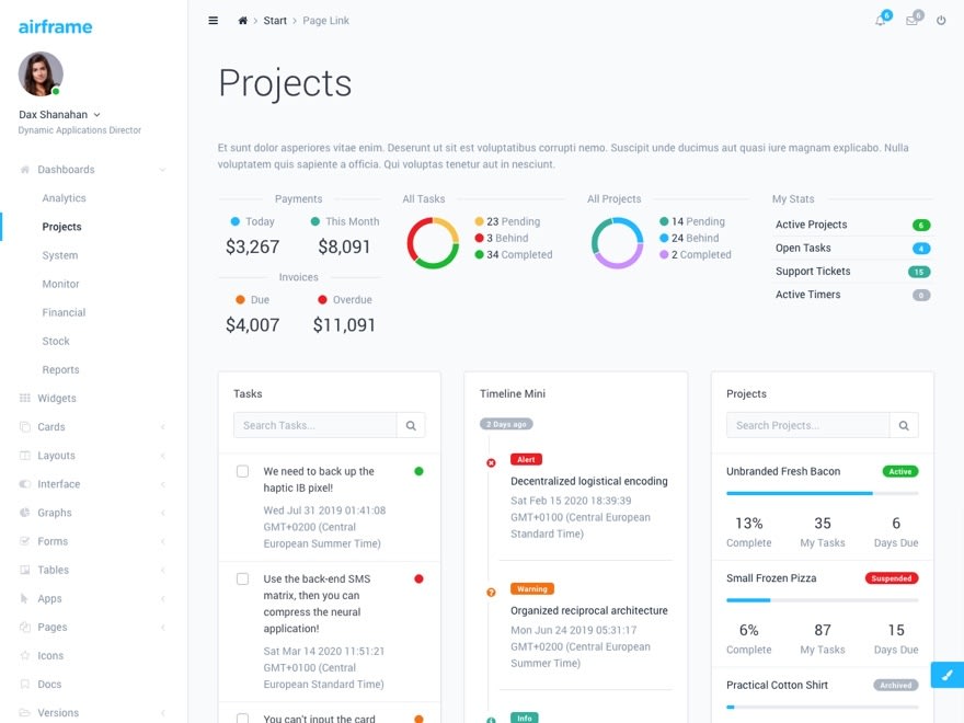 قالب Airframe برای React