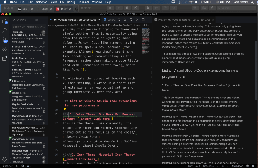 visual studio code github markdown preview