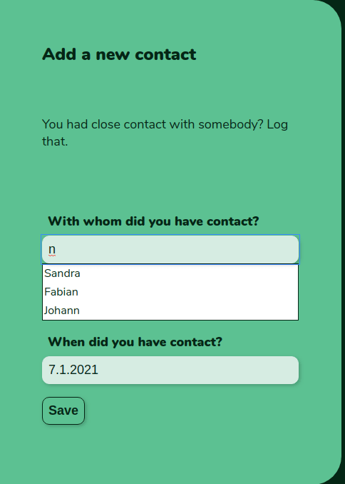 The screen to add a new contact, the name field is about to be filled out