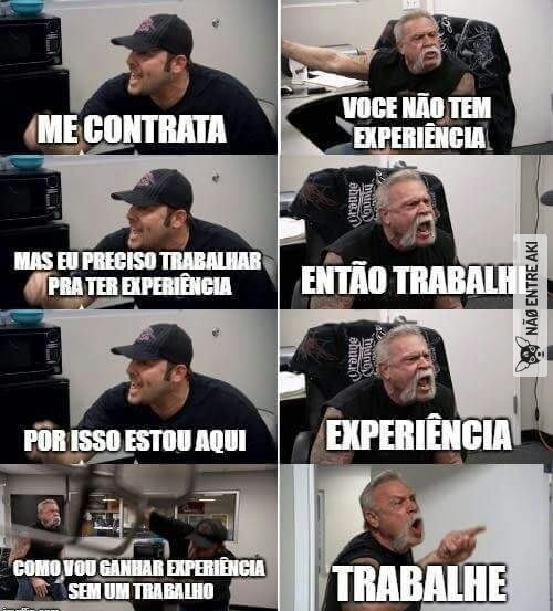 Meme do American Chopper sobre experiência ilustrando conteúdo sobre carreira em TI.