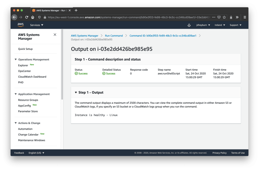 Executing the Linux script successfully on the Linux instance