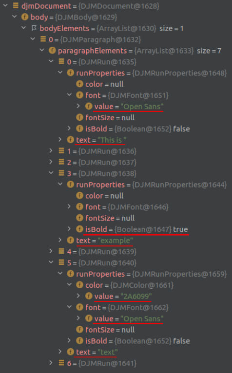 Debugger representation of our document<br> 