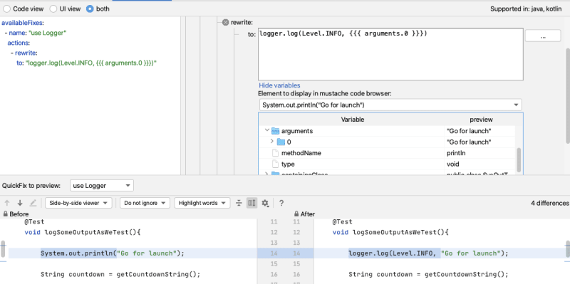Mustache variables in the GUI