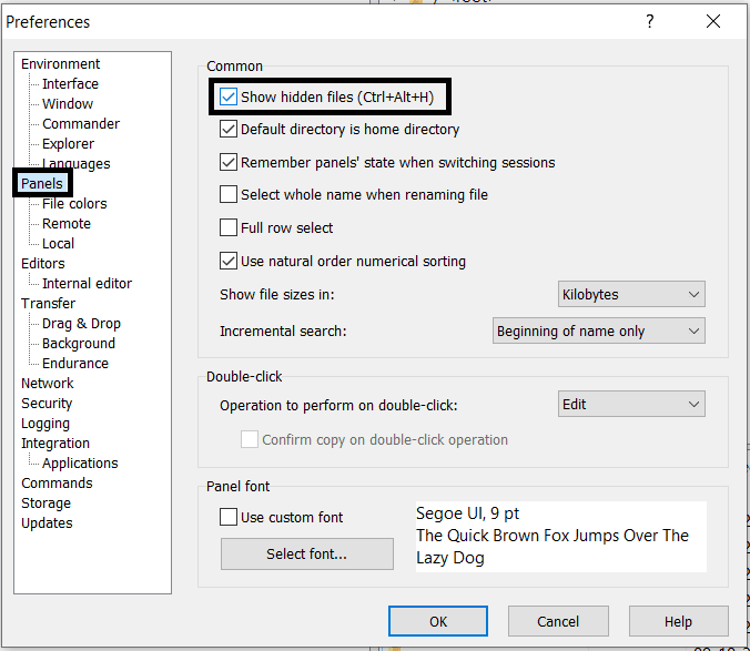 winscp show hidden files