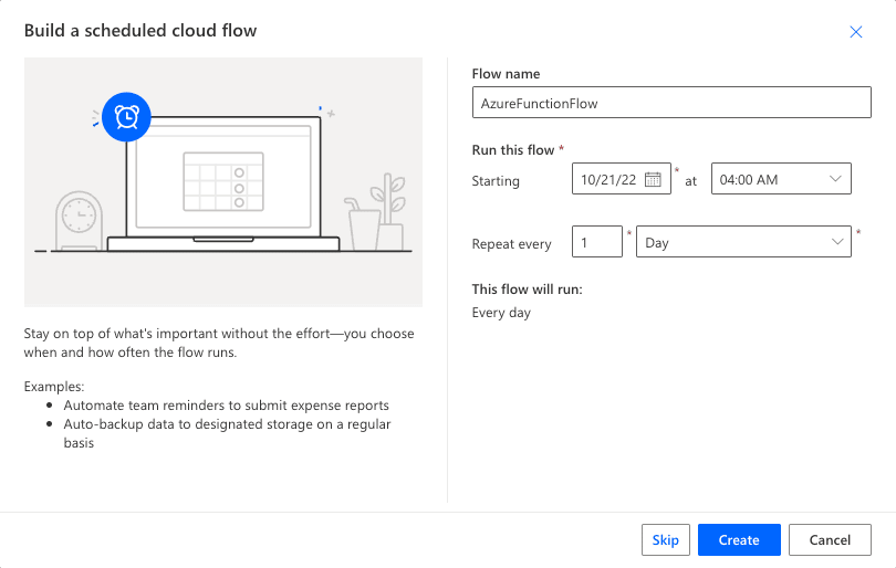 Building a flow based on a schedule