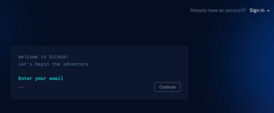 Github - Página de cadastro de usuário